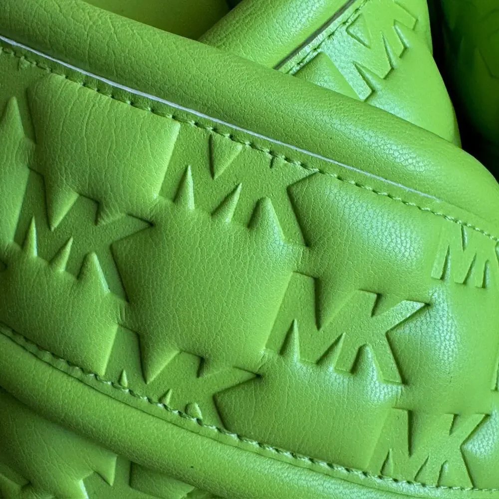 MK Michael Kors Gideon Puffy Logo Slide Sandals Limeade Green Women Sz 7.5 NWOB